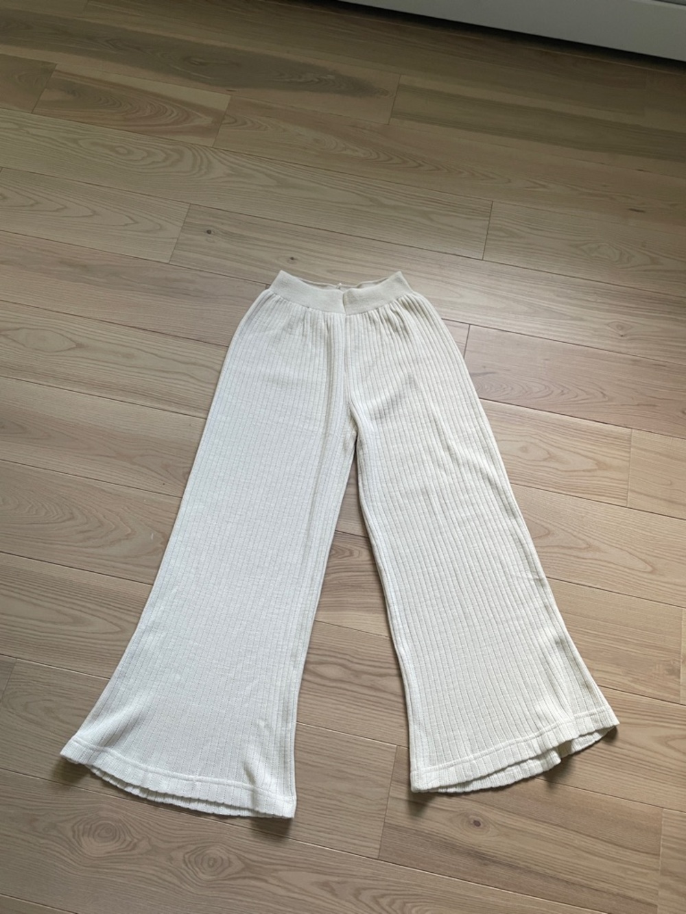 Cream Ribbed Wide-Leg Lounge Pants